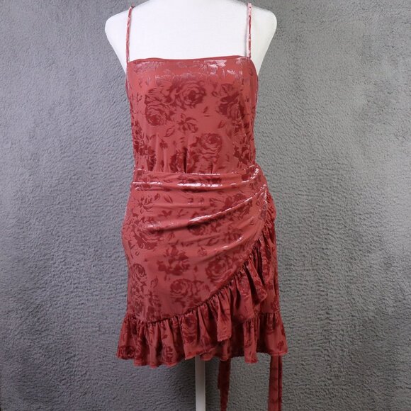 Free People Dresses & Skirts - Free People Intimately Dress Womens Small Burgundy Floral Velvet Mini Ruffle